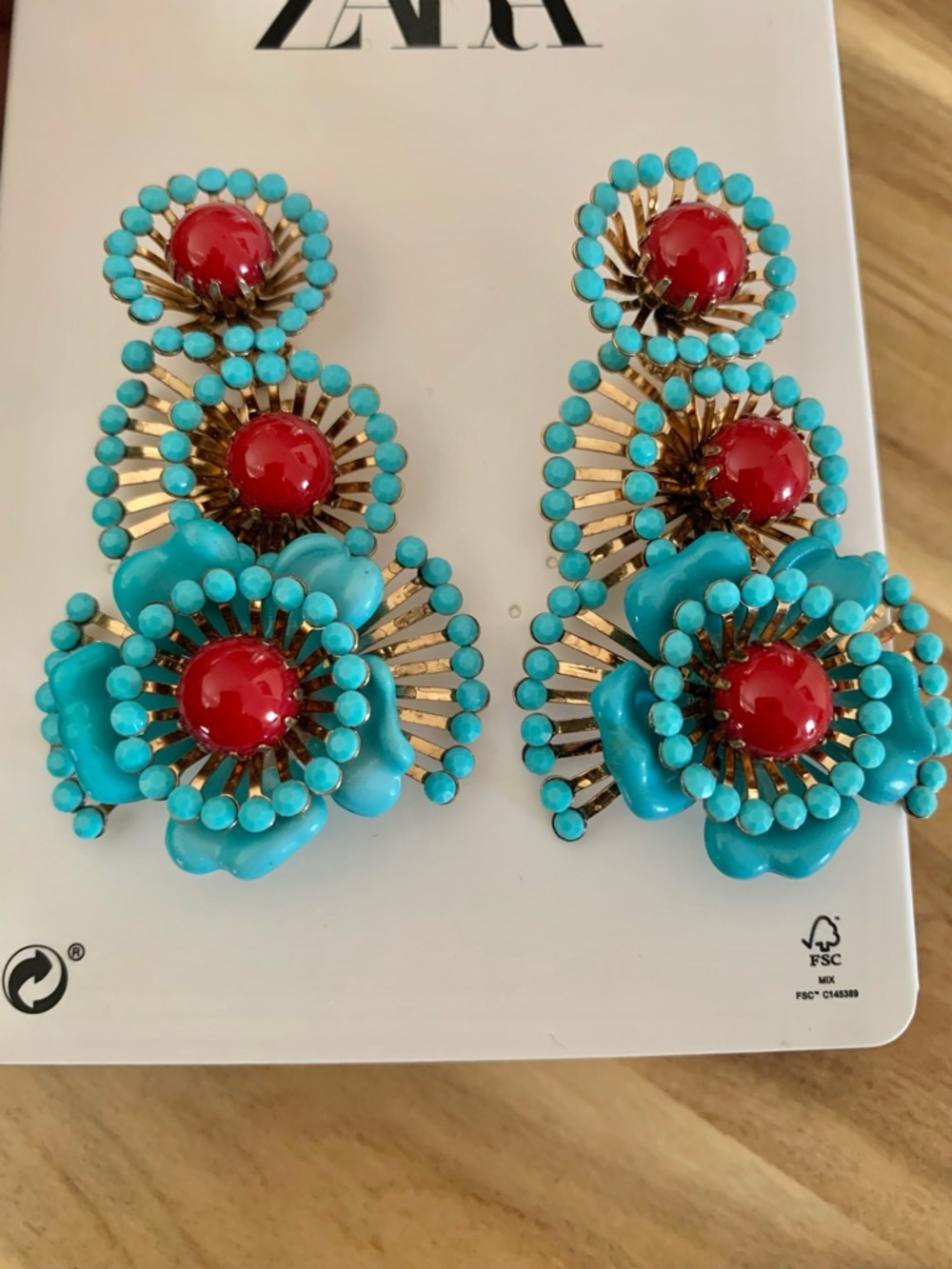 Zara turquoise statement Earrings NWT - Picture 6 of 7